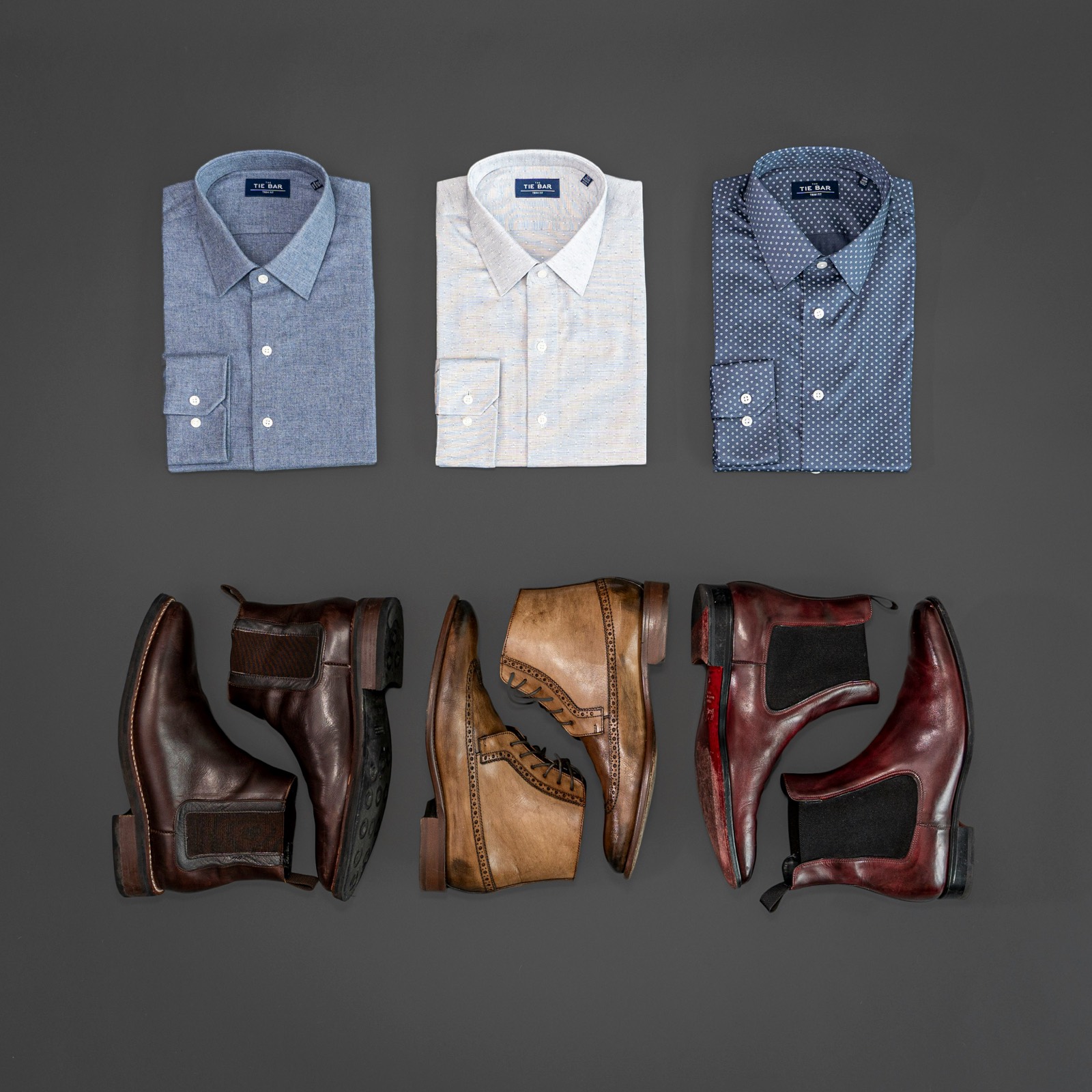 Avant retouche — packshot mode, mise à plat chemises