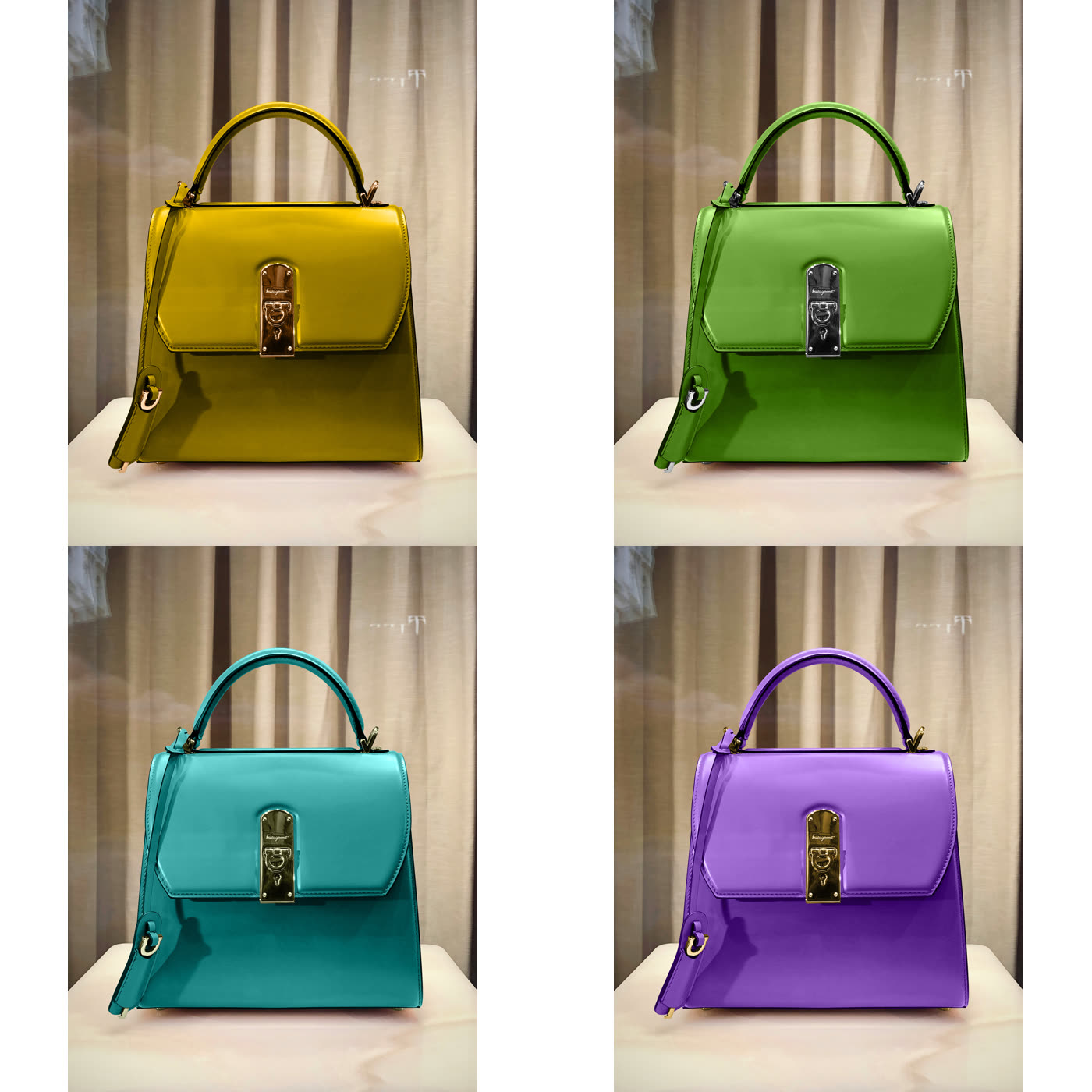 Top-handle bag produced in four colorways from separated component paths.